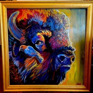 Original Western Painting of Buffalo Bull